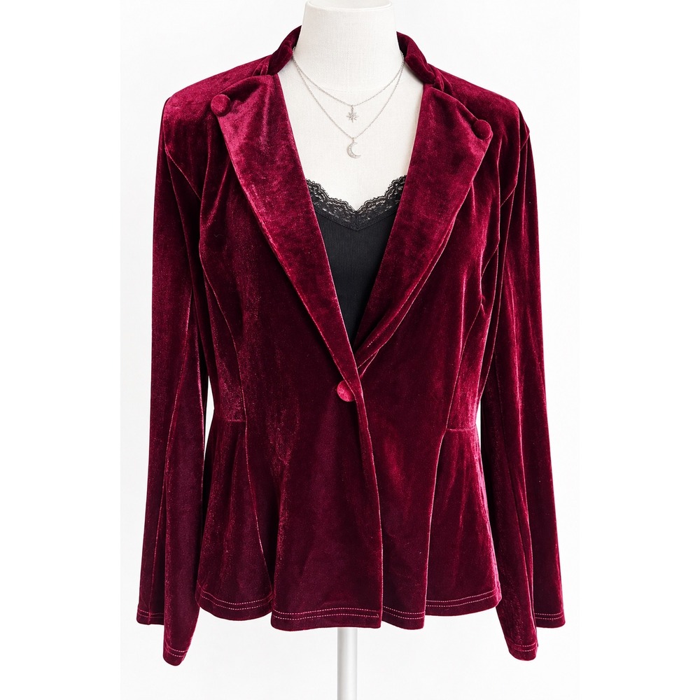 Allegra K Peplum Blazer Velvet Large Burgundy Whimsigoth Dark Acedemia Witchy